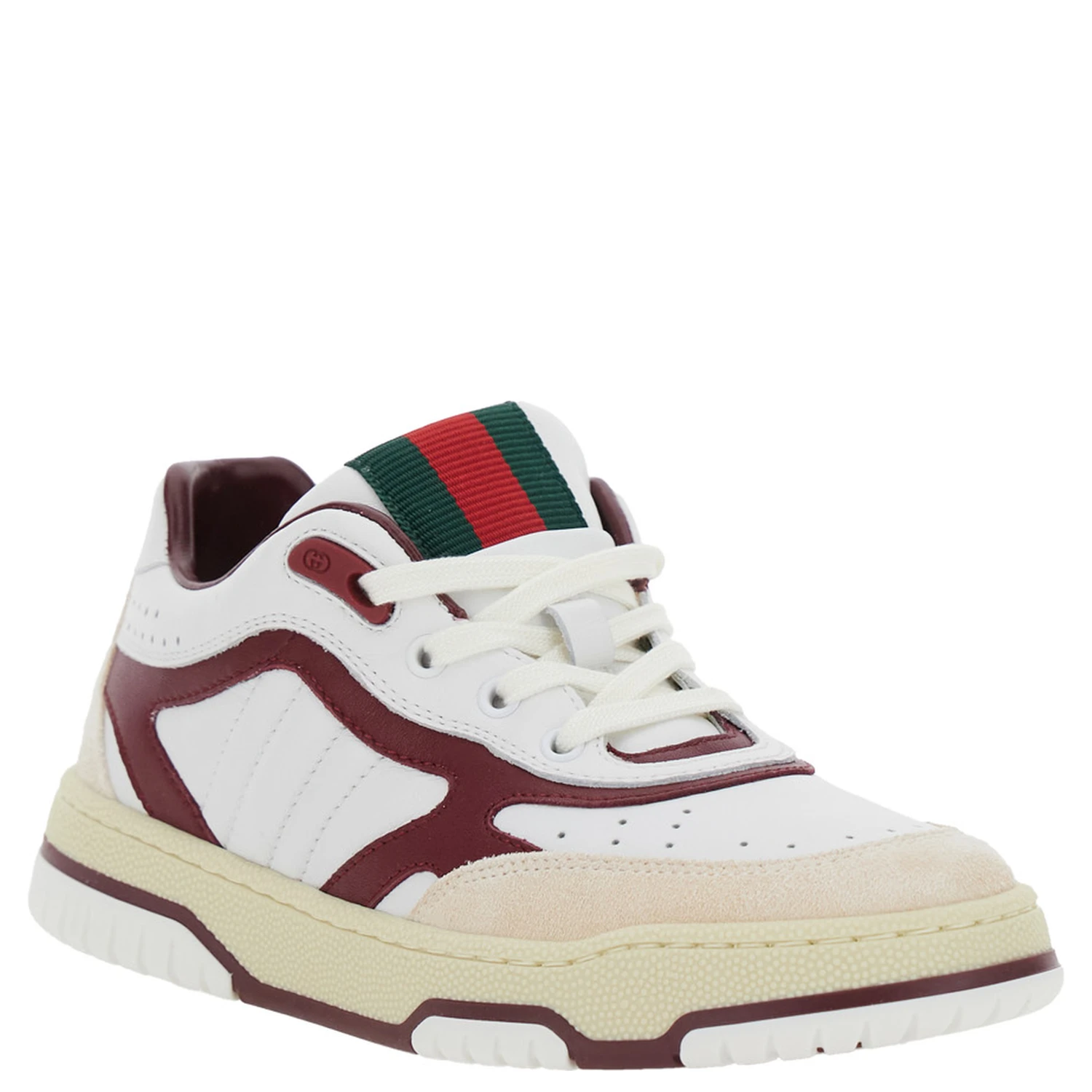 White Low Top Sneakers with Web Tongue in Leather Boy