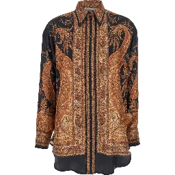 Multicolor Shirt with Pointed Collar and Paisley Motif in Silk Woman