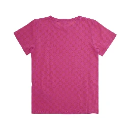 Fuchsia Crewneck T-Shirt with All-Over GG Print in Cotton Jersey Girl