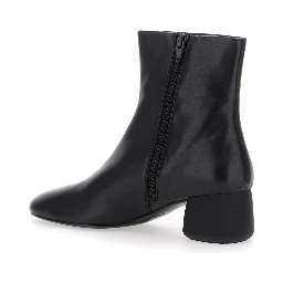 Black Ankle Boots with Low Block Heel and Side Zip Closure in Leather Woman