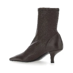 Brown Ankle Boots with Pointed Toe  in Leather Woman