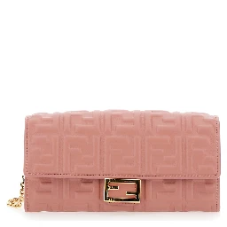“Continental” Pink Mini Bag with All-Over FF Pattern in Embossed Leather Woman