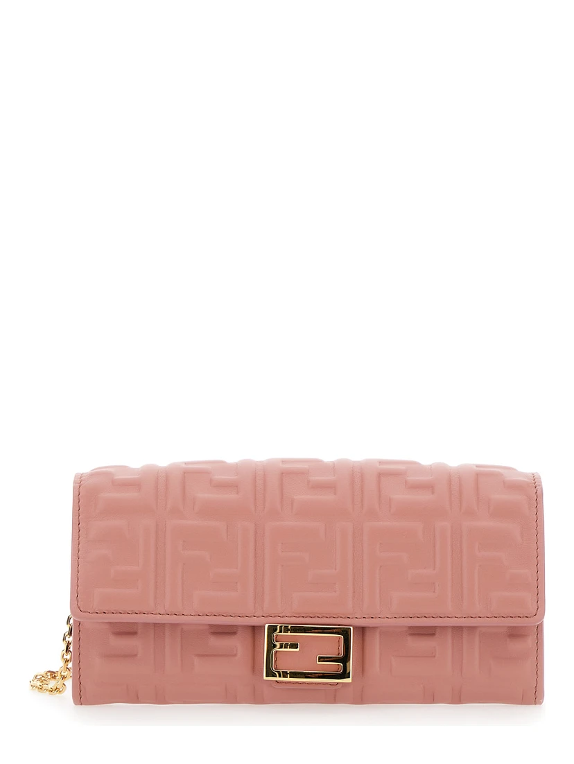 “Continental” Pink Mini Bag with All-Over FF Pattern in Embossed Leather Woman