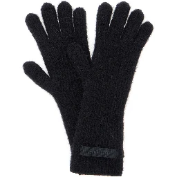 Les Gants Gros Grain Black Gloves with Logo Patch on the Front in Wool Blend Woman