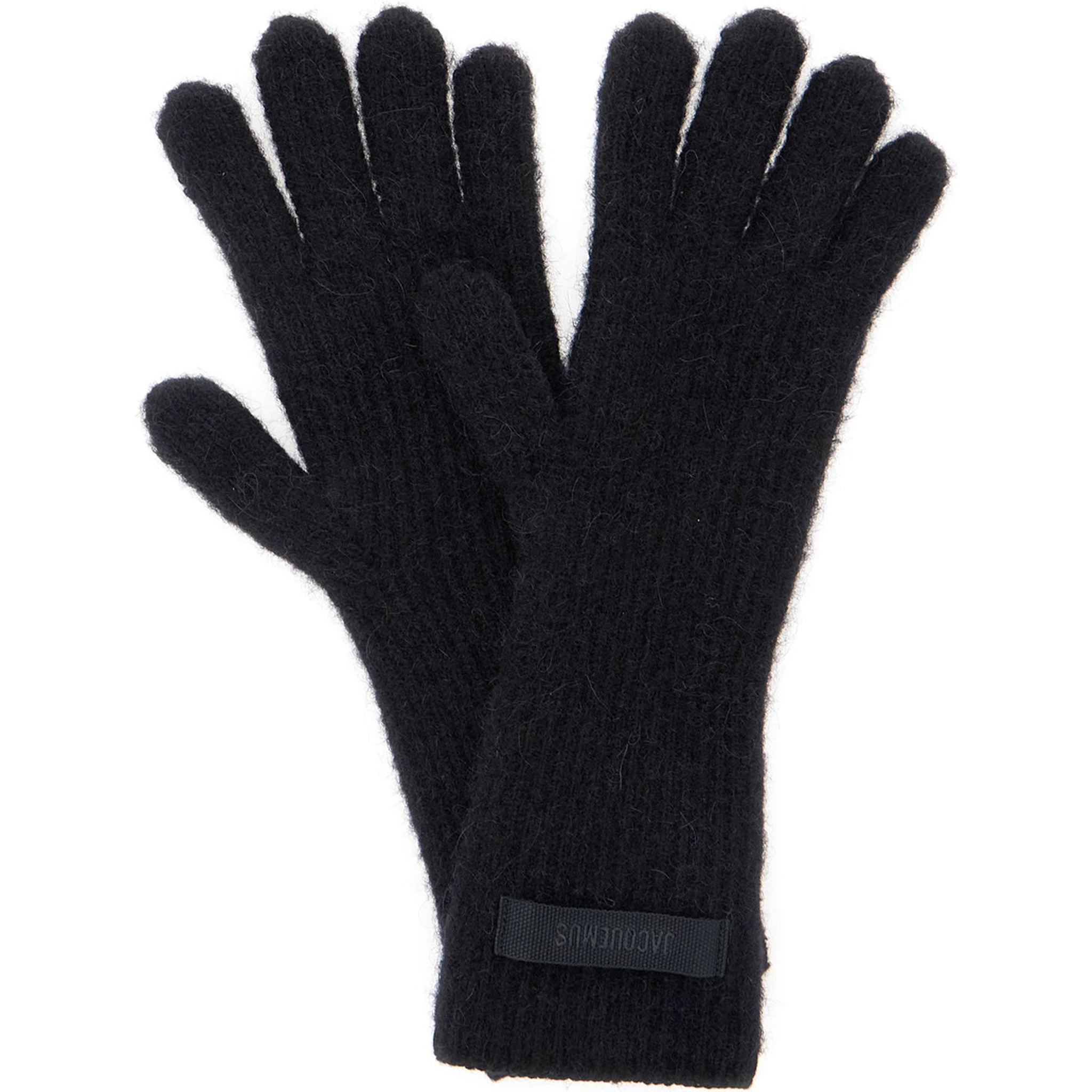 Les Gants Gros Grain Black Gloves with Logo Patch on the Front in Wool Blend Woman