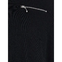 Black Sweater with Classic Collar and Front Zip Pockets in Wool Man