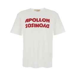 White Crewneck T-Shirt with Print on the Front in Cotton Man