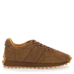 Brown Low Top Sneakers with Cleat Details on Heel and Sole in Leather Woman