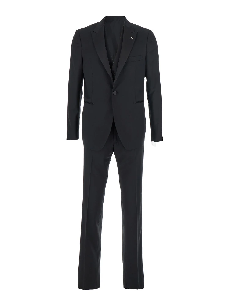 Black Single-Breasted Suit with Jacket and Vest in Wool Man