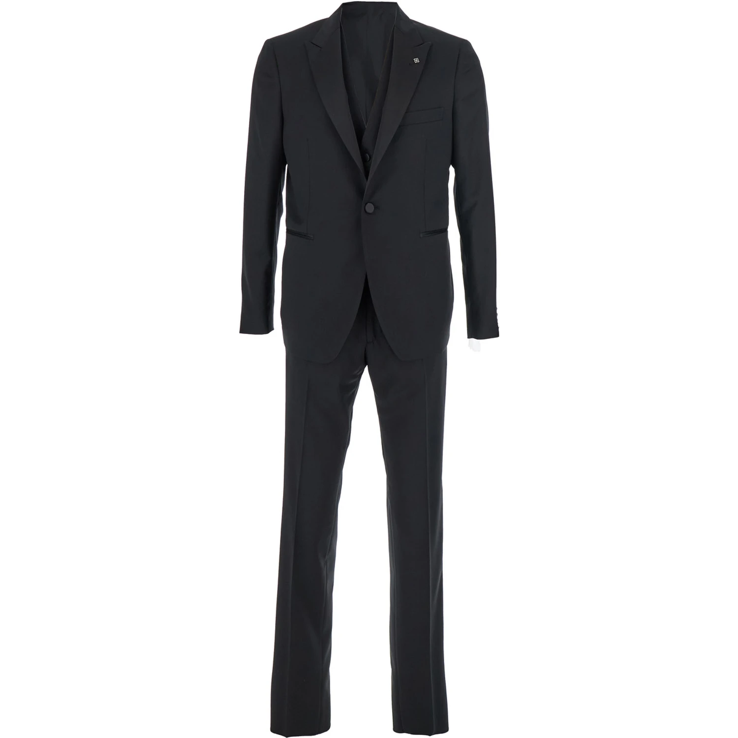Black Single-Breasted Suit with Jacket and Vest in Wool Man