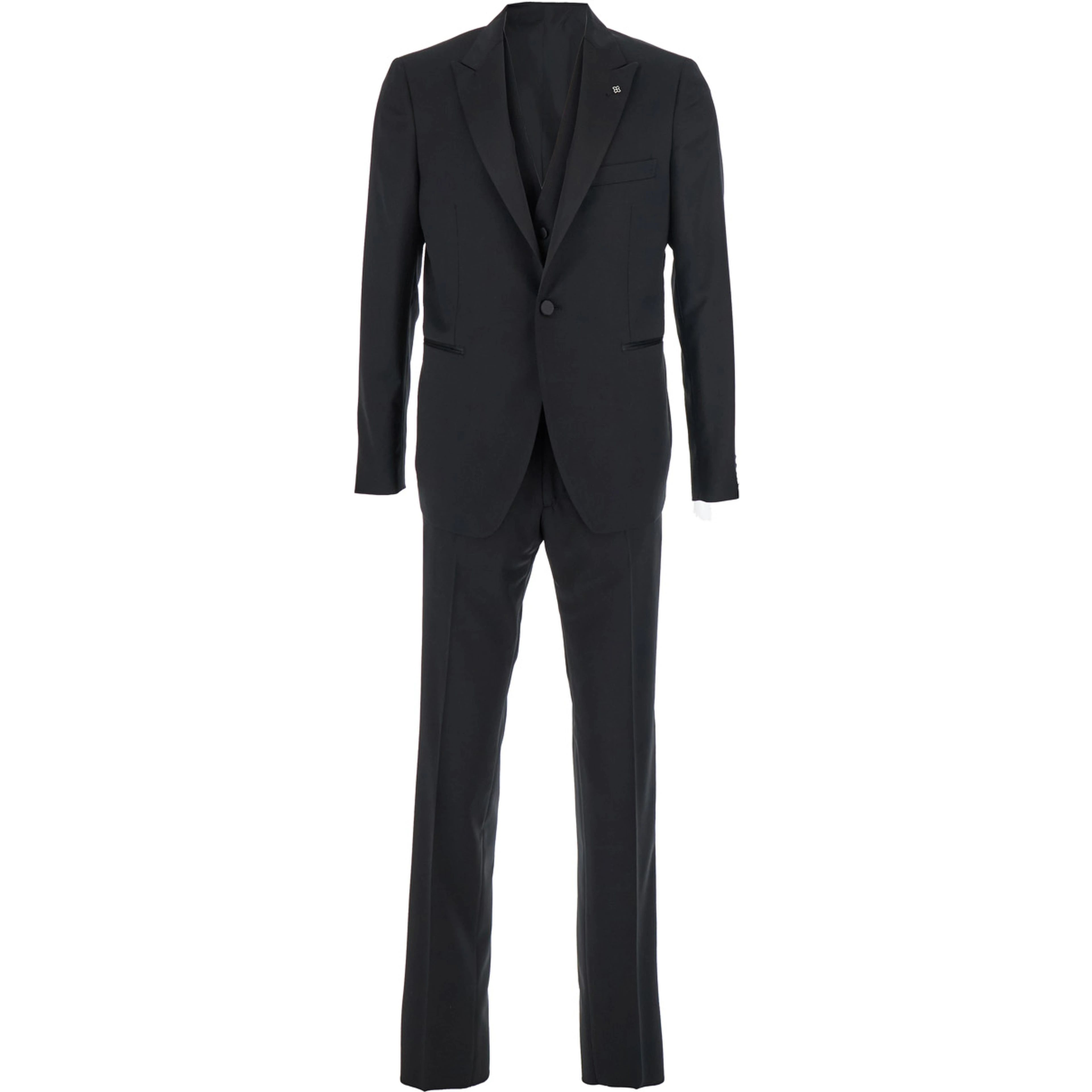 Black Single-Breasted Suit with Jacket and Vest in Wool Man