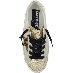 Superstar White Low Top Sneakers with Glittered Star Patch and Laminated Heel with Logo Lettering in Leather Woman