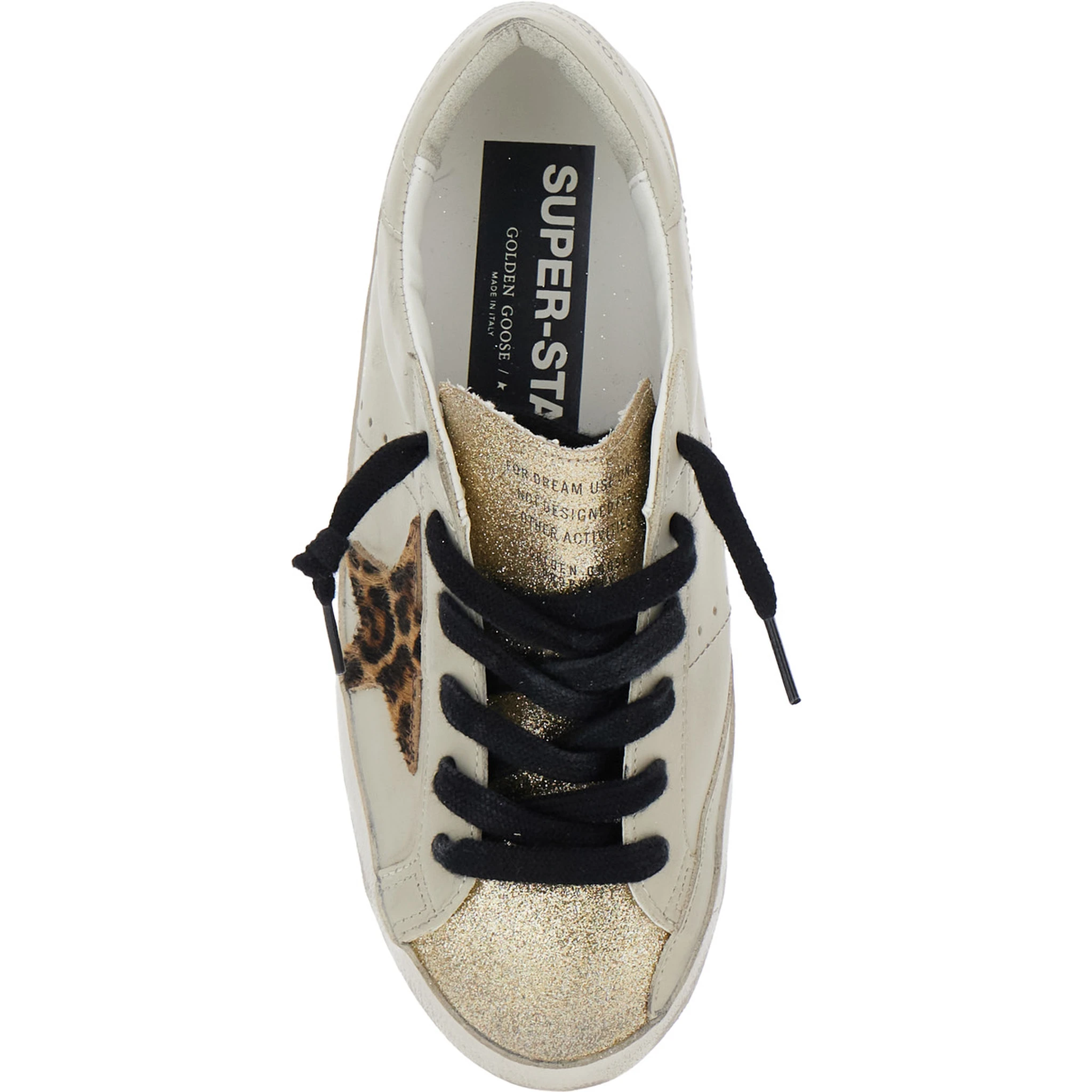 Superstar White Low Top Sneakers with Glittered Star Patch and Laminated Heel with Logo Lettering in Leather Woman