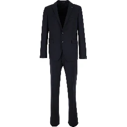 Black Single-Breasted Suit with Logo Pin in Cotton Man