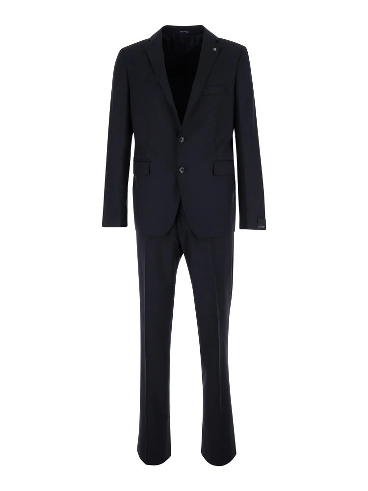 Black Single-Breasted Suit with Logo Pin in Cotton Man