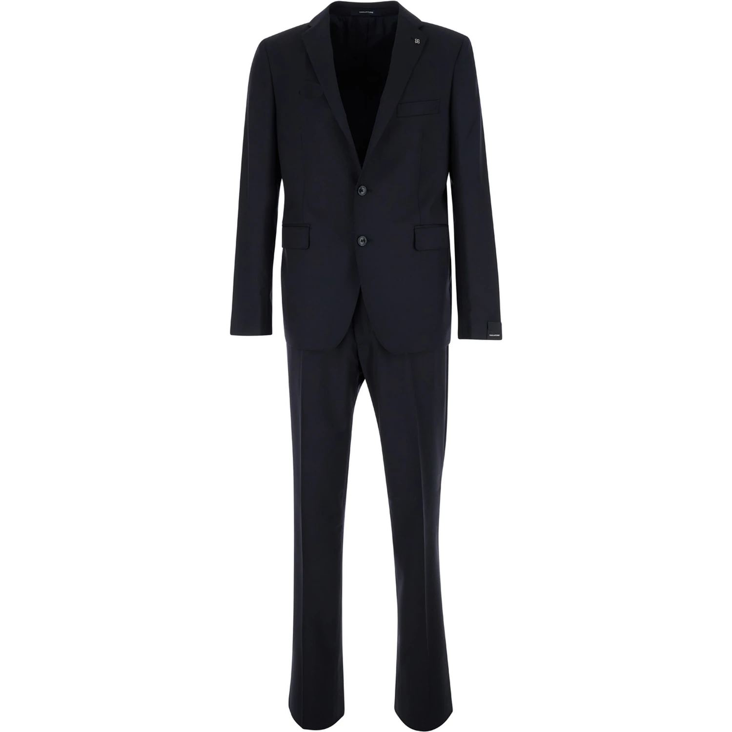 Black Single-Breasted Suit with Logo Pin in Cotton Man