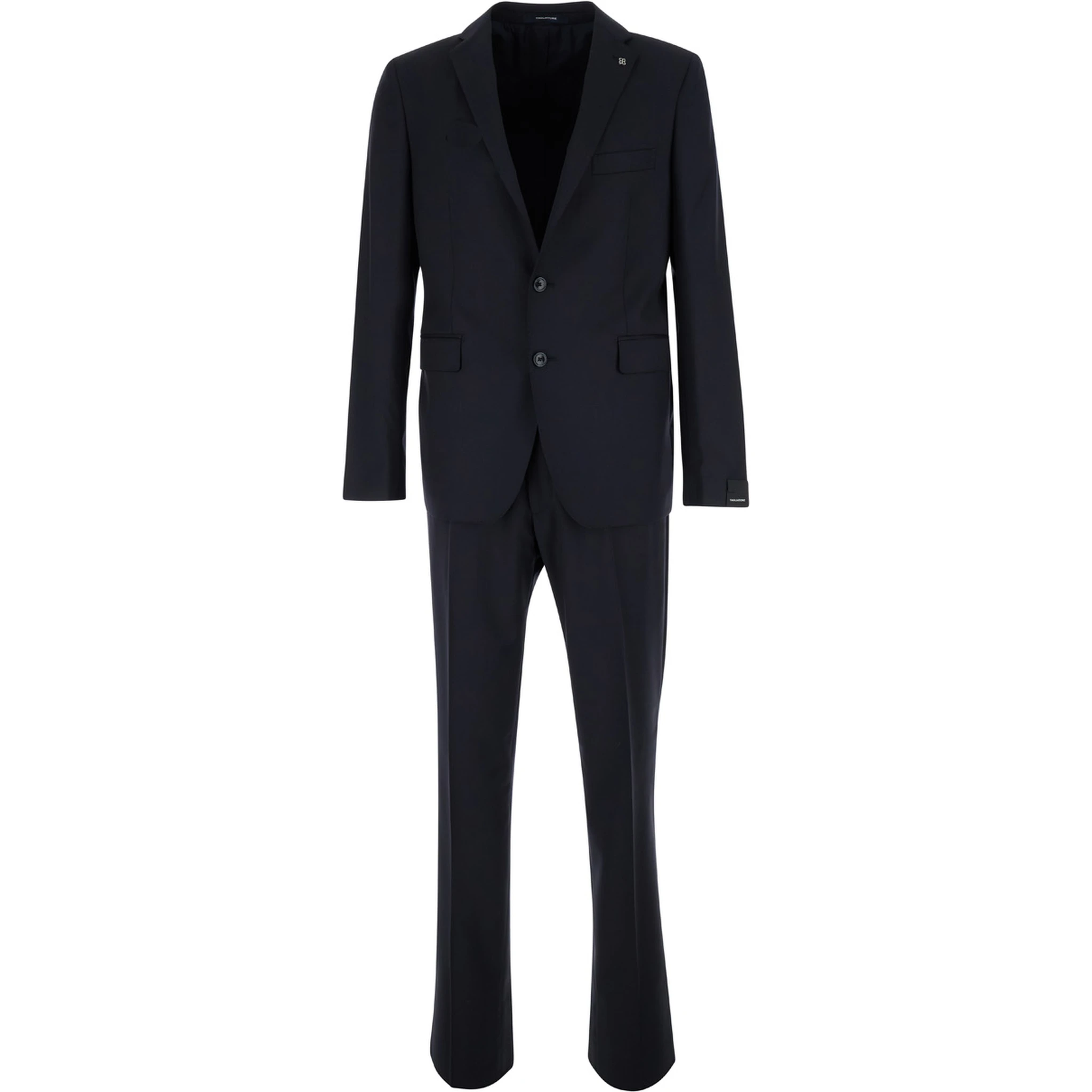 Black Single-Breasted Suit with Logo Pin in Cotton Man