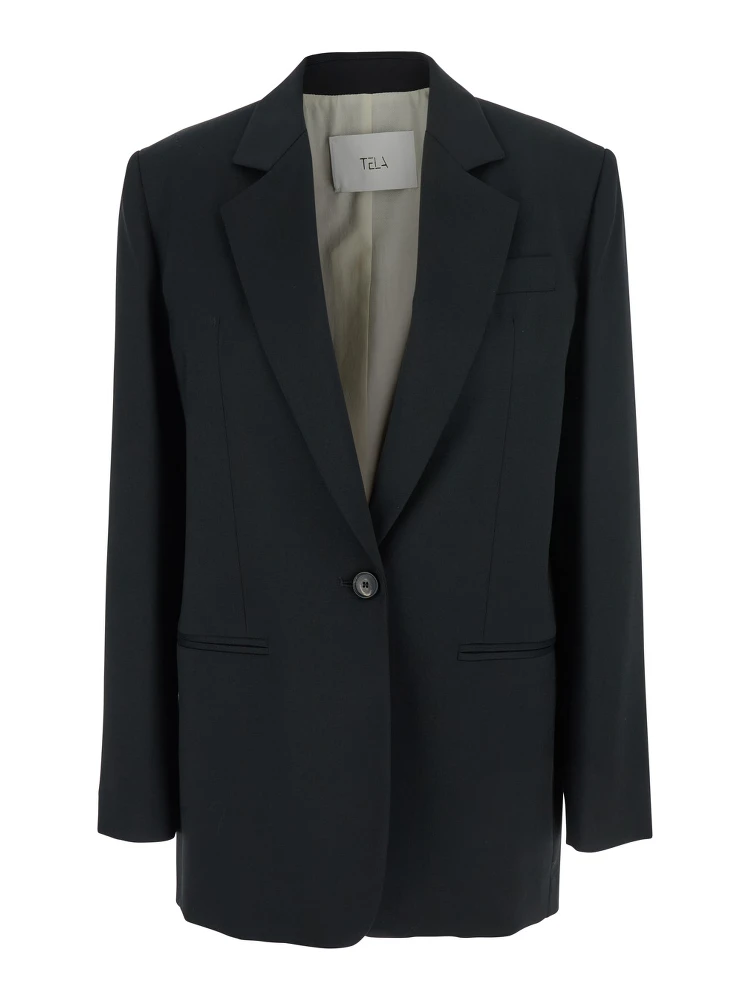 Diver Black Single-Breasted Jacket with Notched Revers in Wool Blend Woman