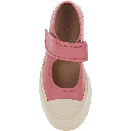 Mary Jane Pink Sandals with Touch-Strap Closure and Logo Patch on the Rear in Leather Woman