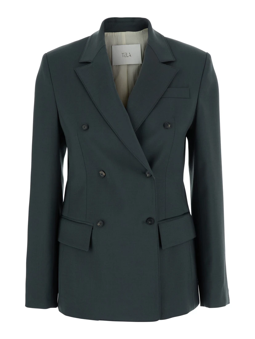 Soho Grey Double-Breasted Jacket with Notched Revers in Wool Blend Woman