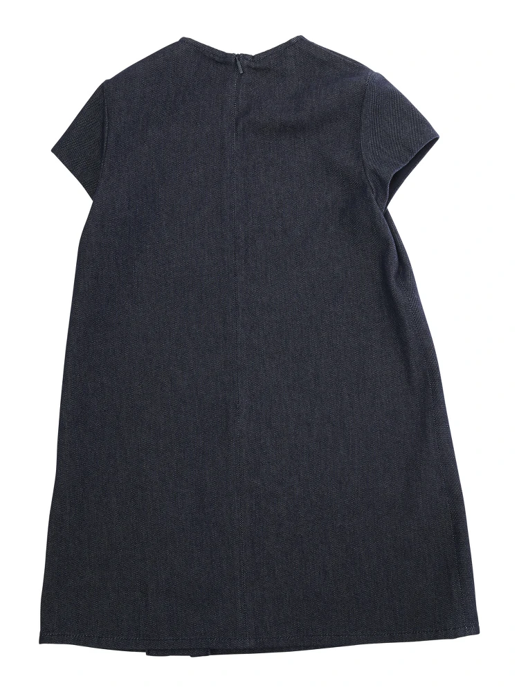 Blue Round Neck Dress with Web Details in Cotton Girl alternative