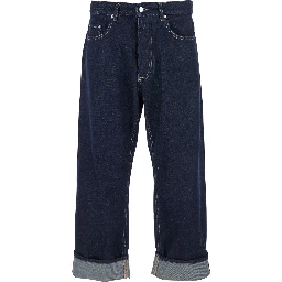 Ross Blue 5-Pocket Jeans with Logo Patch in Cotton Denim Man