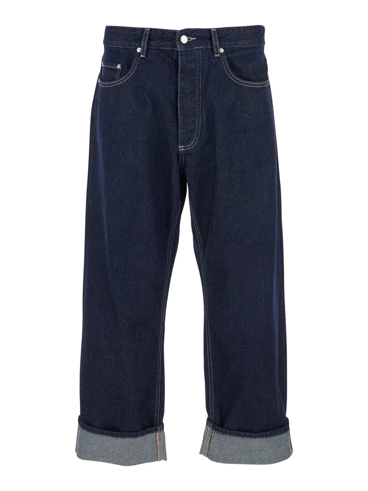 Ross Blue 5-Pocket Jeans with Logo Patch in Cotton Denim Man