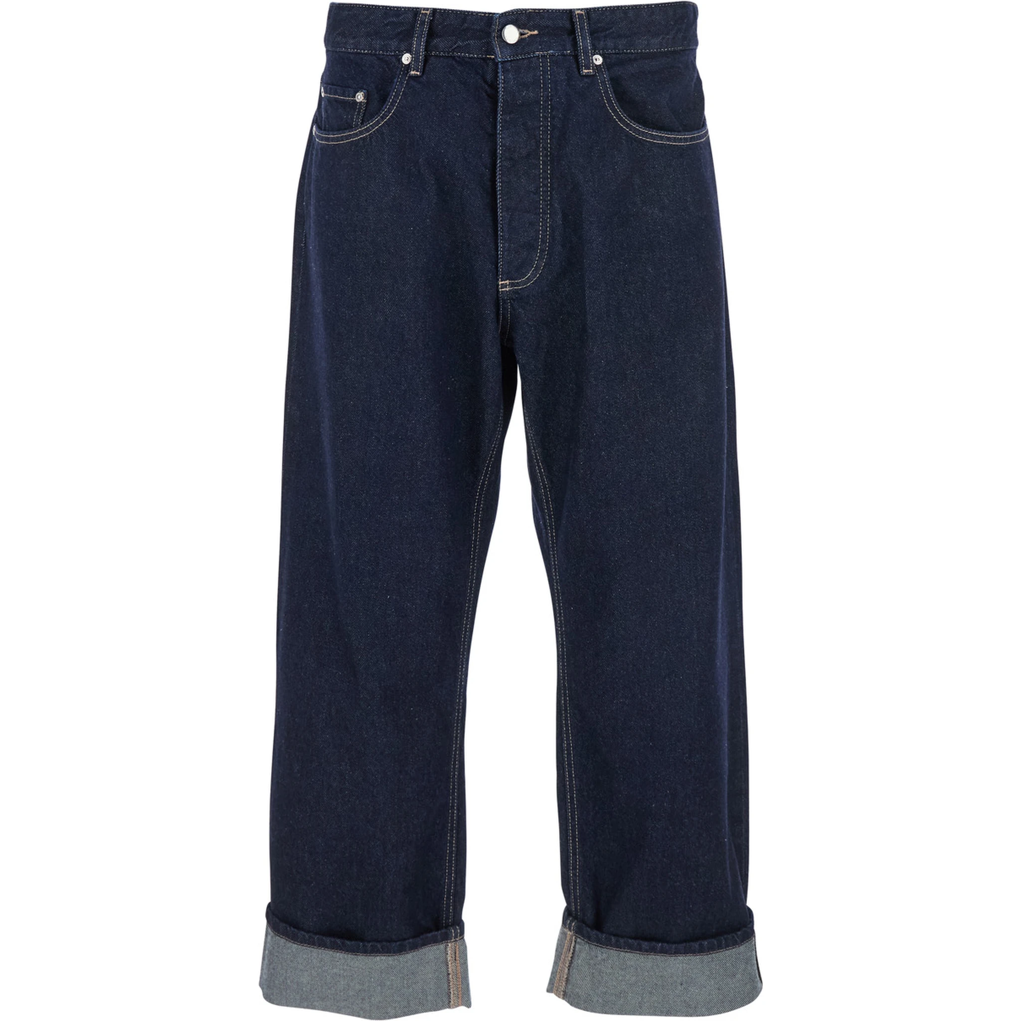 Ross Blue 5-Pocket Jeans with Logo Patch in Cotton Denim Man