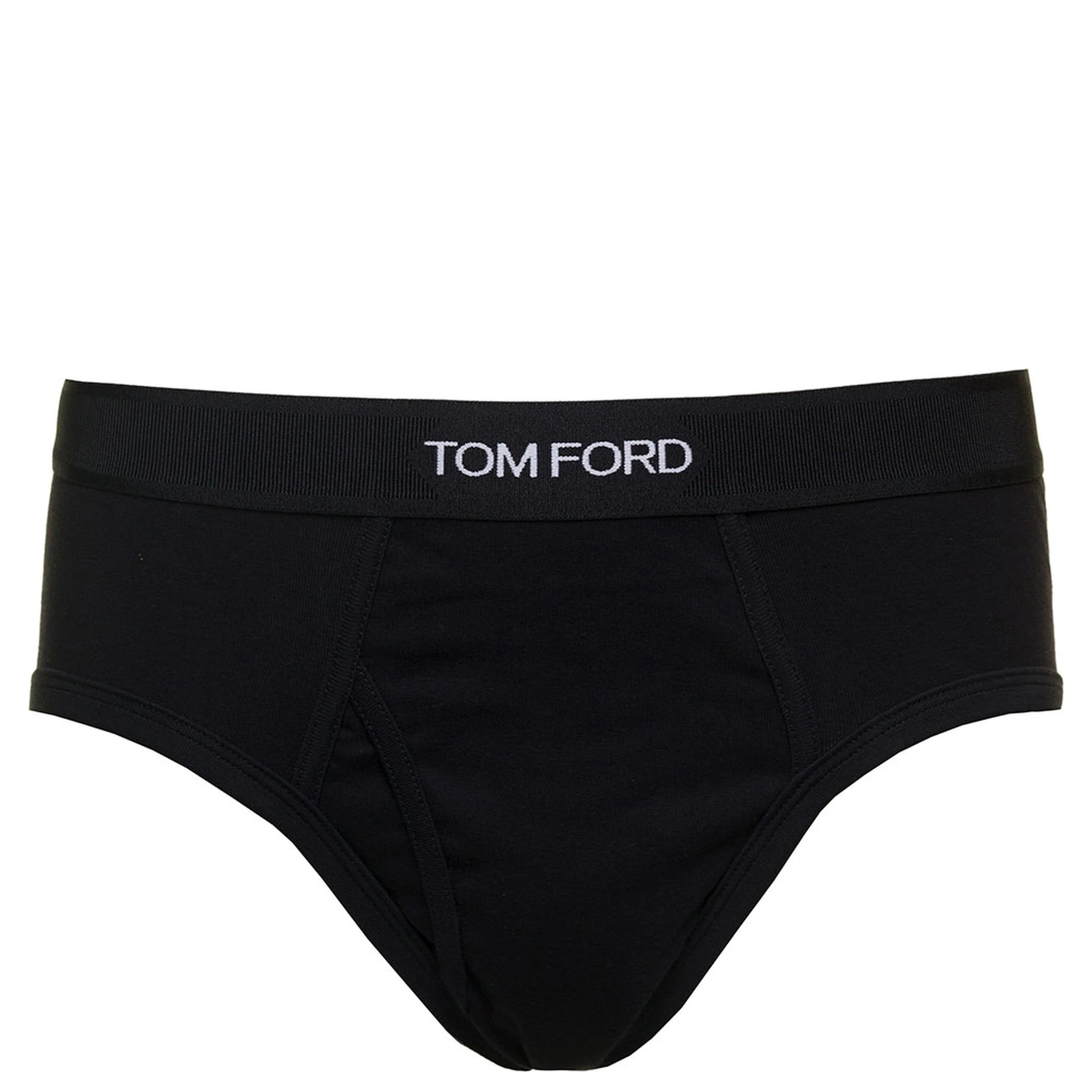 Black Briefs with Logged Waistband in Cotton Stretch Man