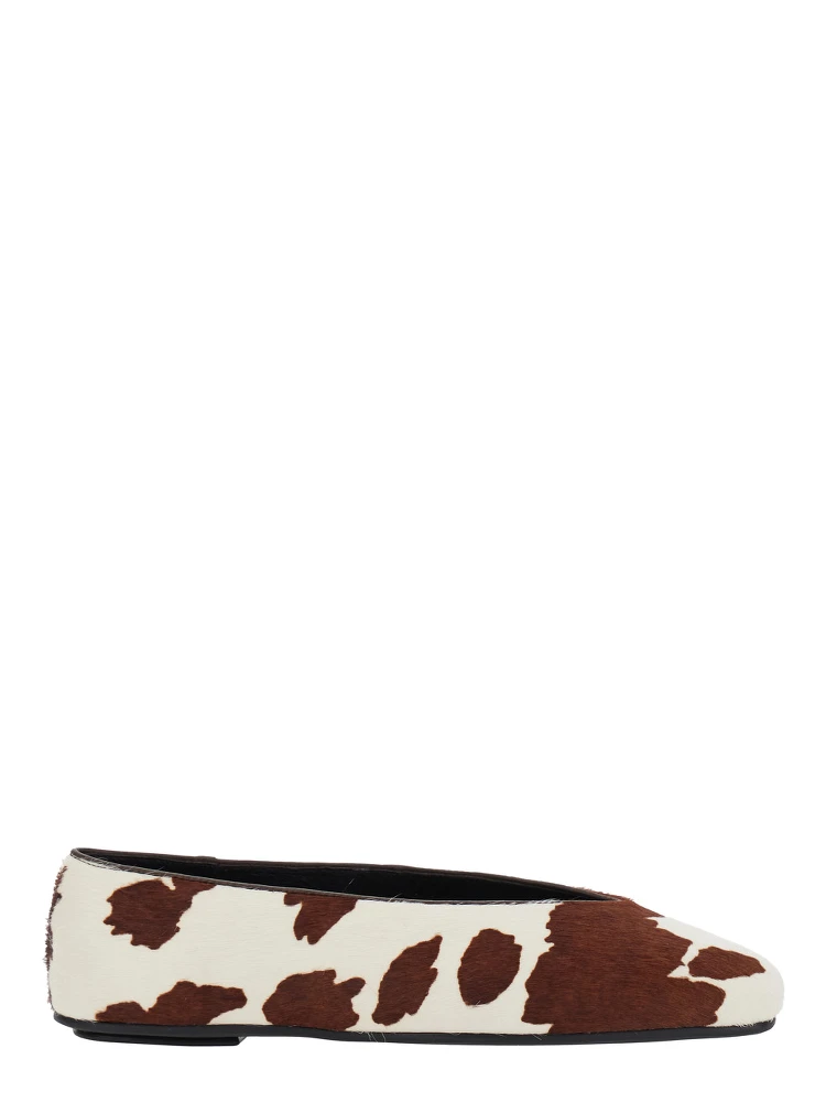 Brown Ballet Shoes with Animalier Print in Tech Fabric Woman