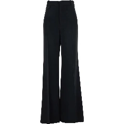 Black Pants with High Waist and Wide Leg in Viscose Blend Stretch Woman