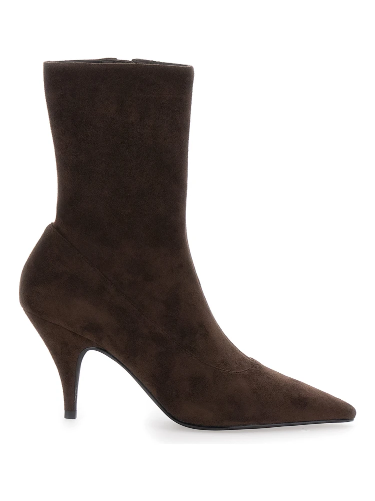 Brown Ankle Boots with Pointed Toe  in Leather Woman
