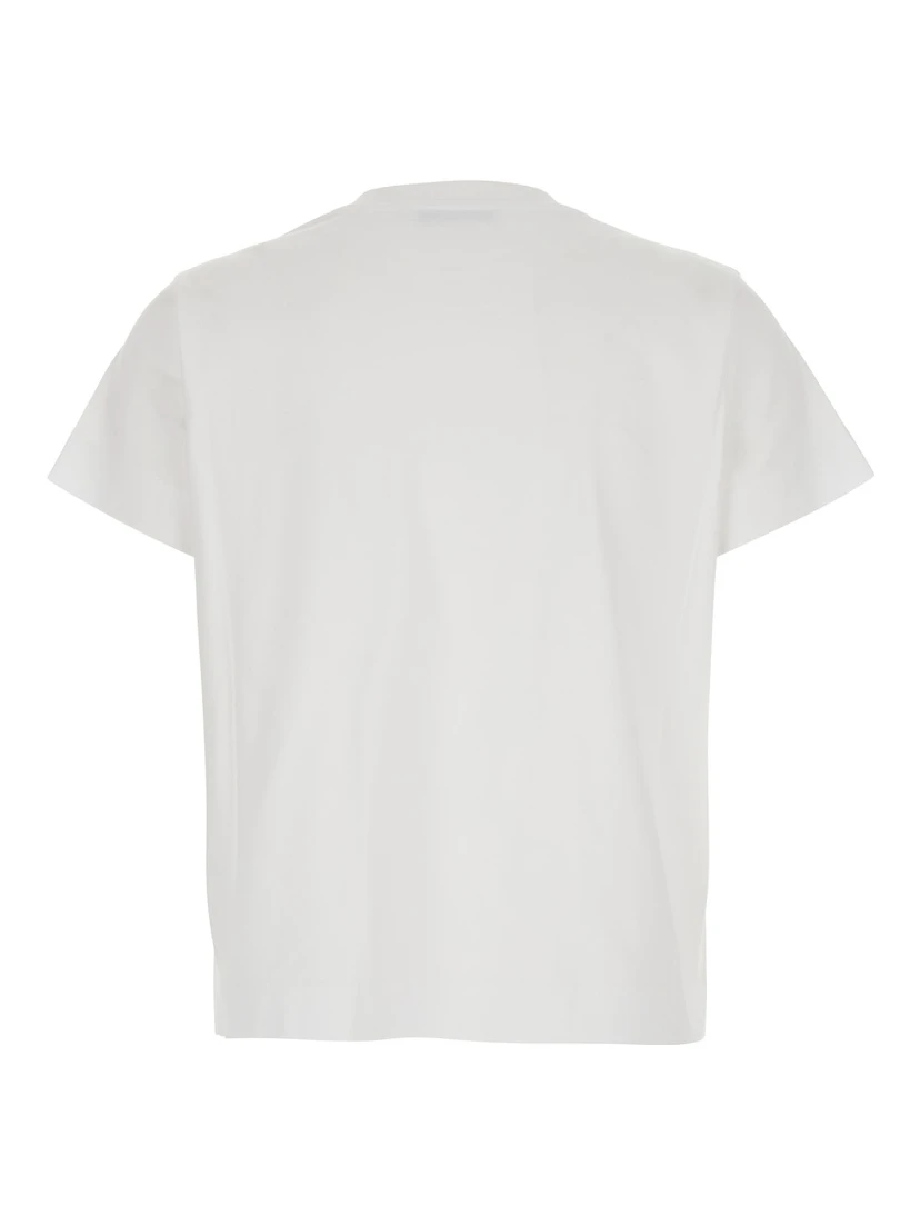 White T-Shirt with Lettering Logo on the Front in Cotton Woman