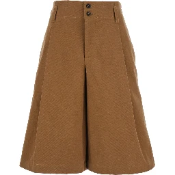 Brown Bermuda Pants with Belt Loops and Wide Leg in Cotton Woman