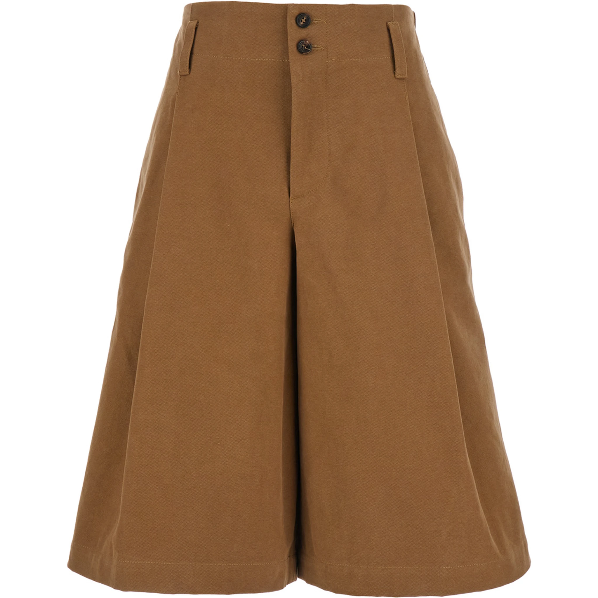 Brown Bermuda Pants with Belt Loops and Wide Leg in Cotton Woman