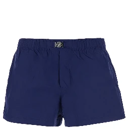 Blue Swim Shorts with Elastic Waist and Medusa Plaque on the Front in Tech Fabric Man