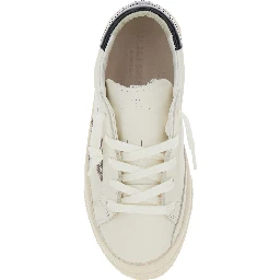May White Low Top Sneakers with Glittered Star Patch and Contrasting Heel with Logo Lettering in Leather Girl