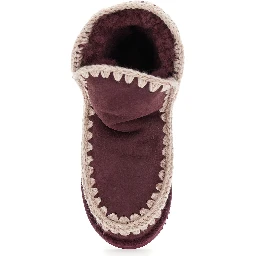 Eskimo Bordeaux Ankle Boots with Crochet Details and Logo Patch on the Rear in Suede Woman