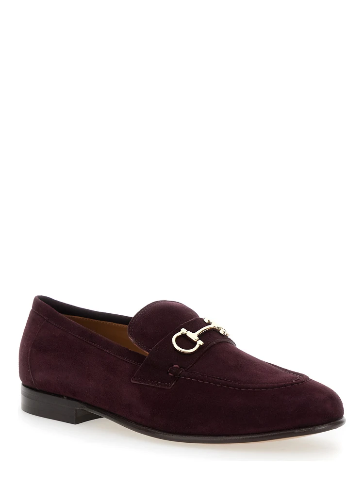 Bordeaux Loafers with Gancini Plaque on the Front and Low Heel in Suede Woman