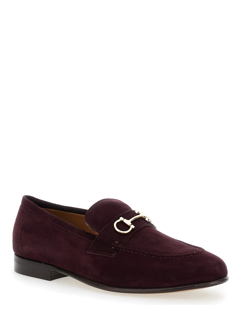 Bordeaux Loafers with Gancini Plaque on the Front and Low Heel in Suede Woman