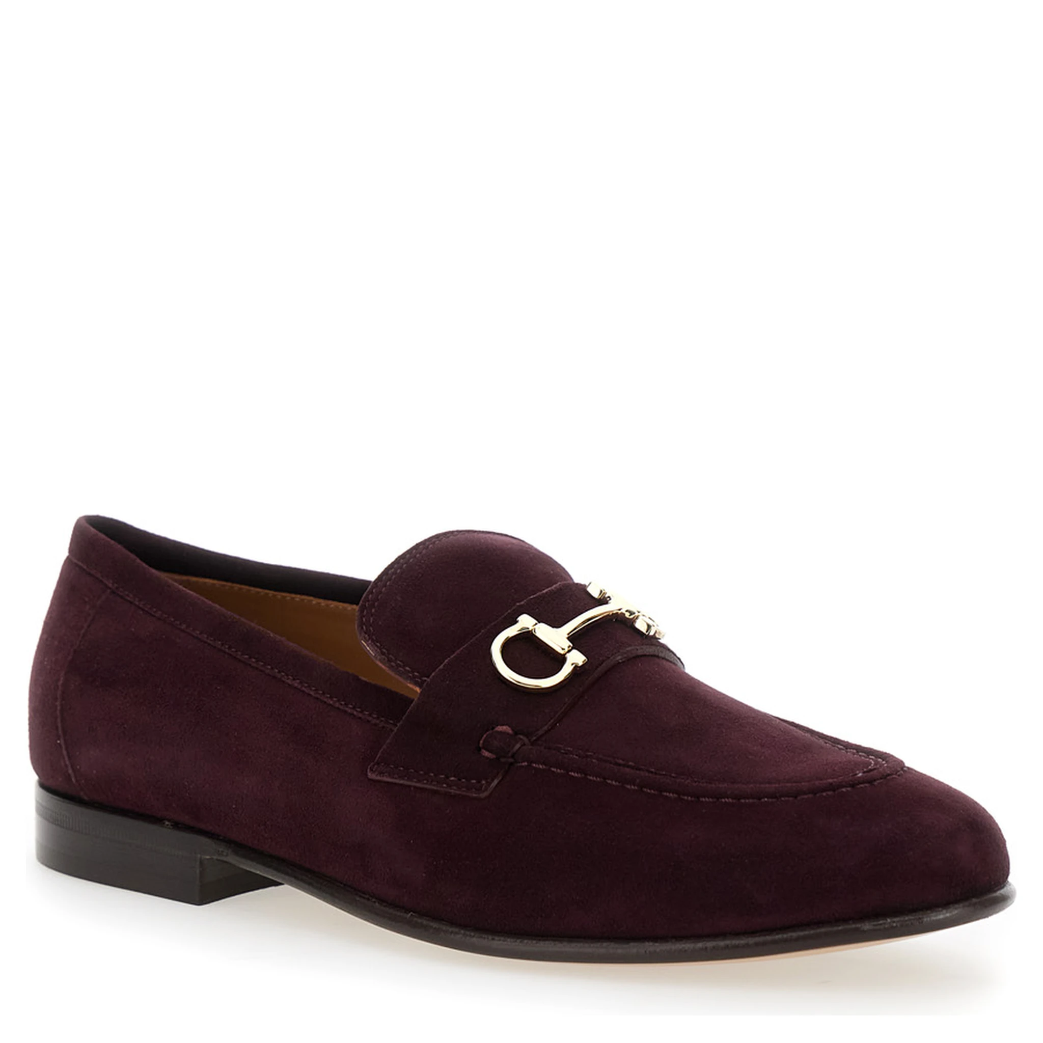 Bordeaux Loafers with Gancini Plaque on the Front and Low Heel in Suede Woman