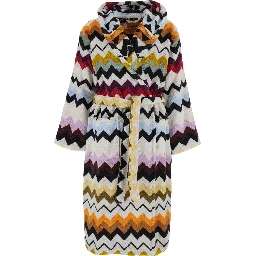 Murrina Multicolor Bathrobe with Hood and All-Over ZIgZag Motif in Cotton Home