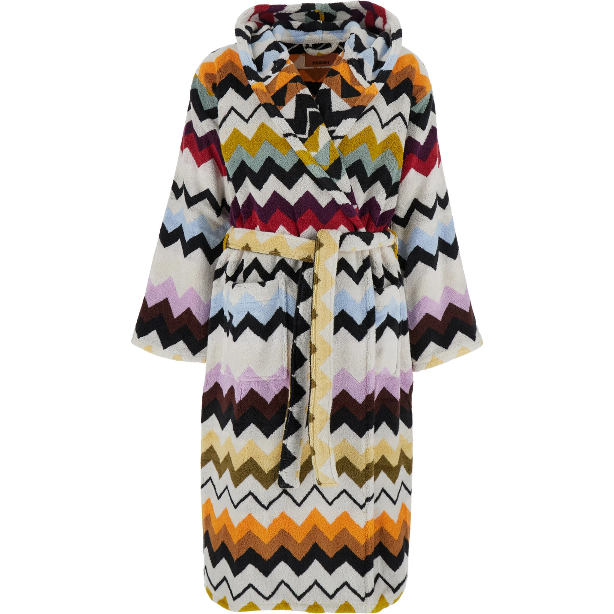 Murrina Multicolor Bathrobe with Hood and All-Over ZIgZag Motif in Cotton Home