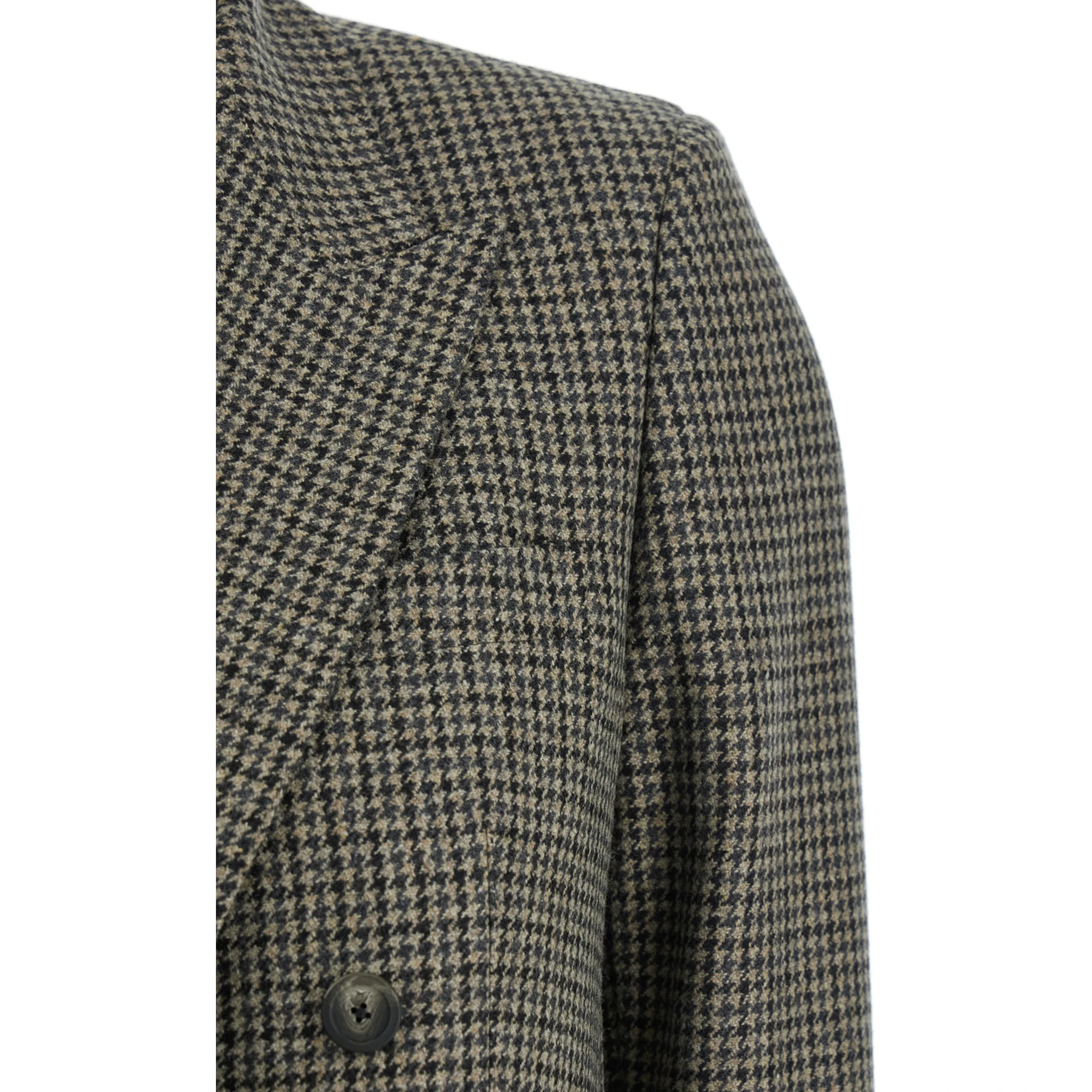 Brown Double-Breasted Jacket with Notched Revers and All-Over Check Motif in Wool Woman