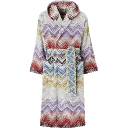 Marea Multicolor Bathrobe with Hood and All-Over ZIgZag Motif in Cotton Home