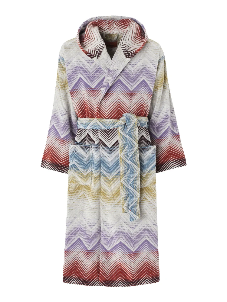 Marea Multicolor Bathrobe with Hood and All-Over ZIgZag Motif in Cotton Home
