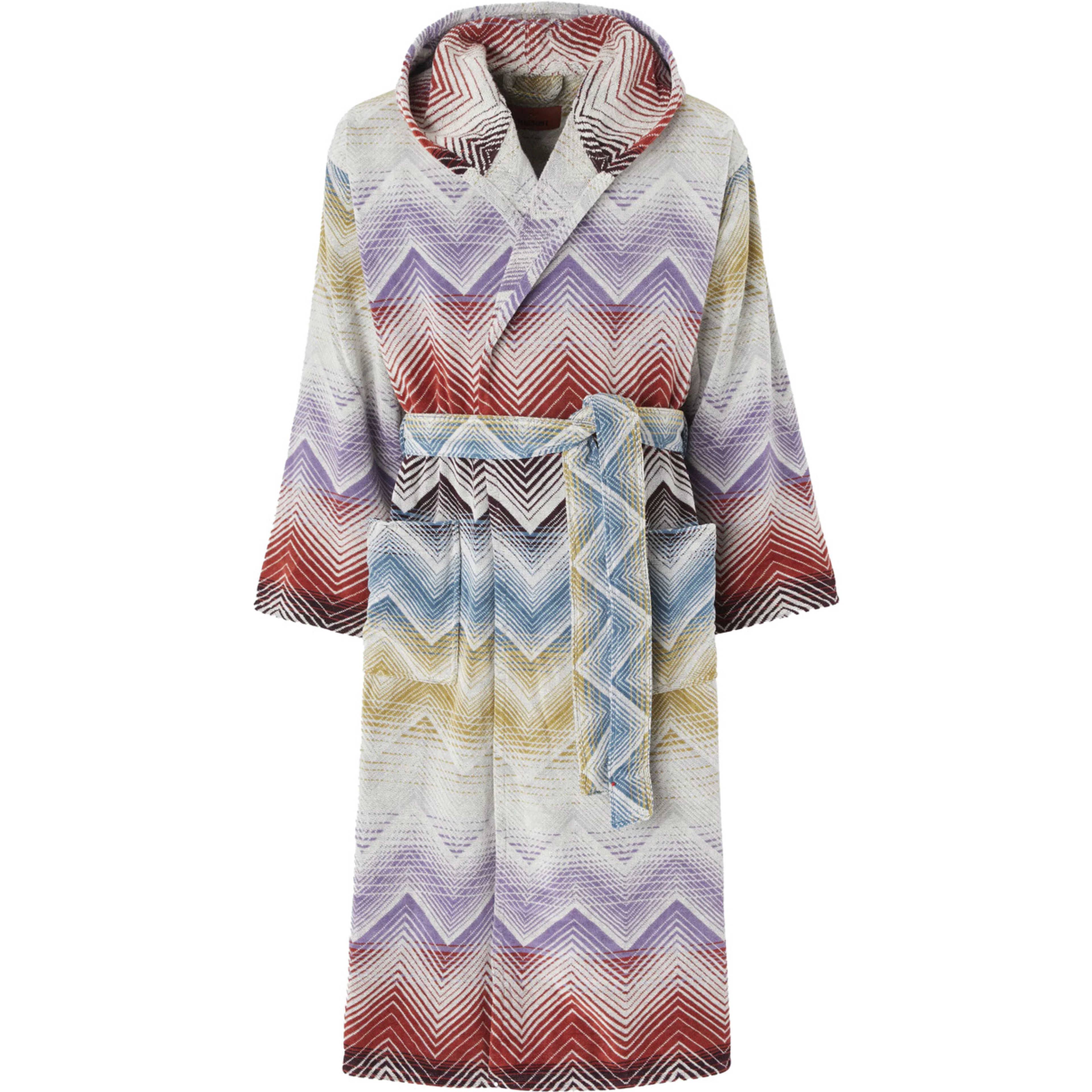 Marea Multicolor Bathrobe with Hood and All-Over ZIgZag Motif in Cotton Home