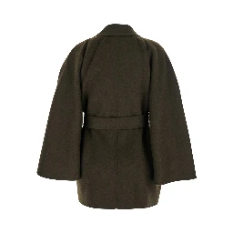 Verna Green Coat with Wide Notched Revers in Wool Woman