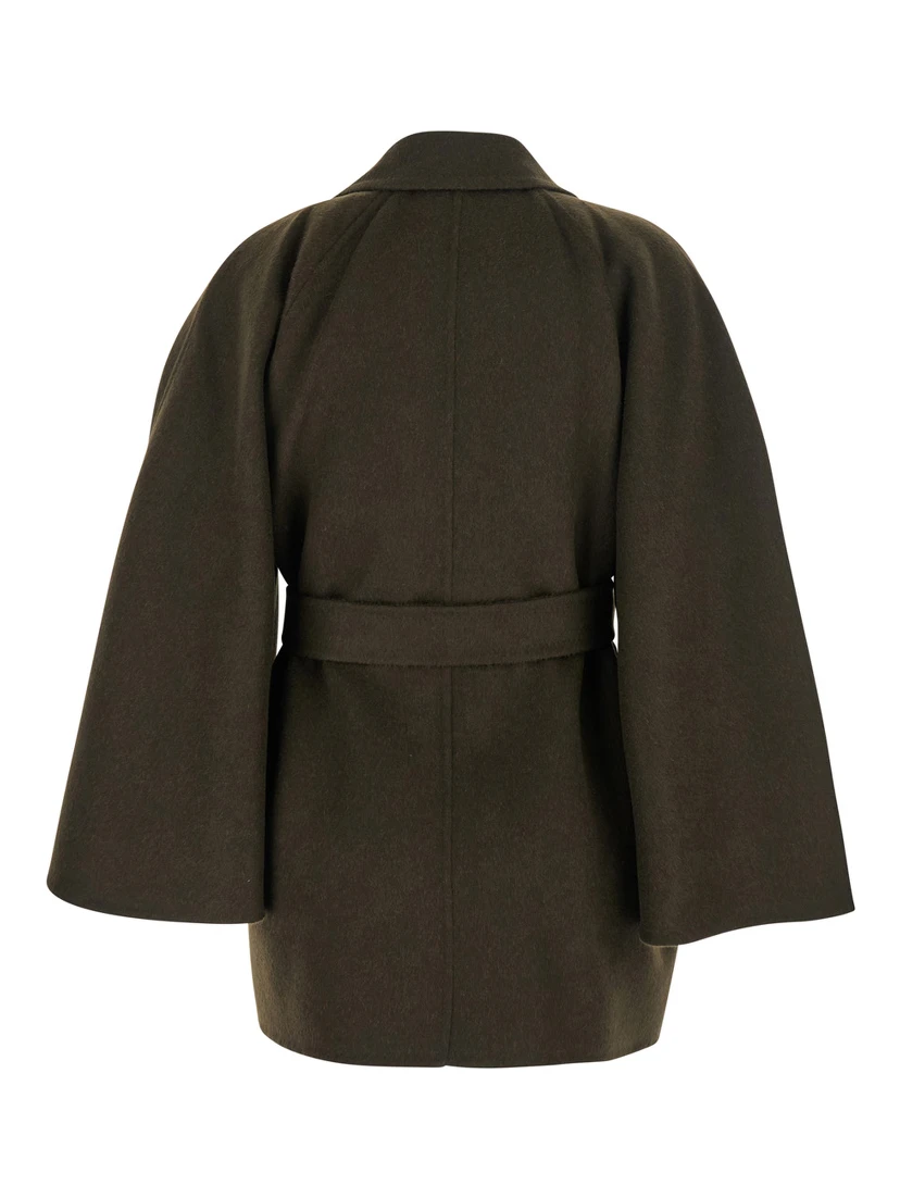 Verna Green Coat with Wide Notched Revers in Wool Woman
