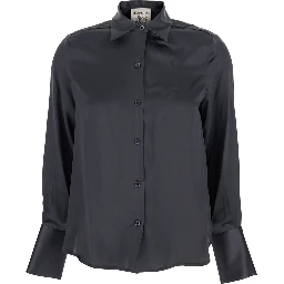 Grey Shirt with Classic Collar in Silk Woman